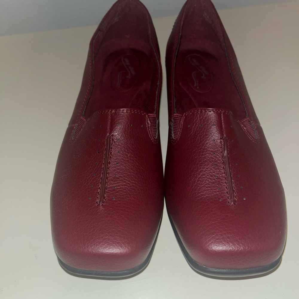 Burgundy Leather Slip-On Flats with Square Toe